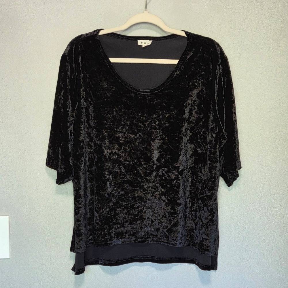 POL Oversized Relaxed Fit Black Velvet Top Size S Whimsigoth Grunge V-Neck Layer